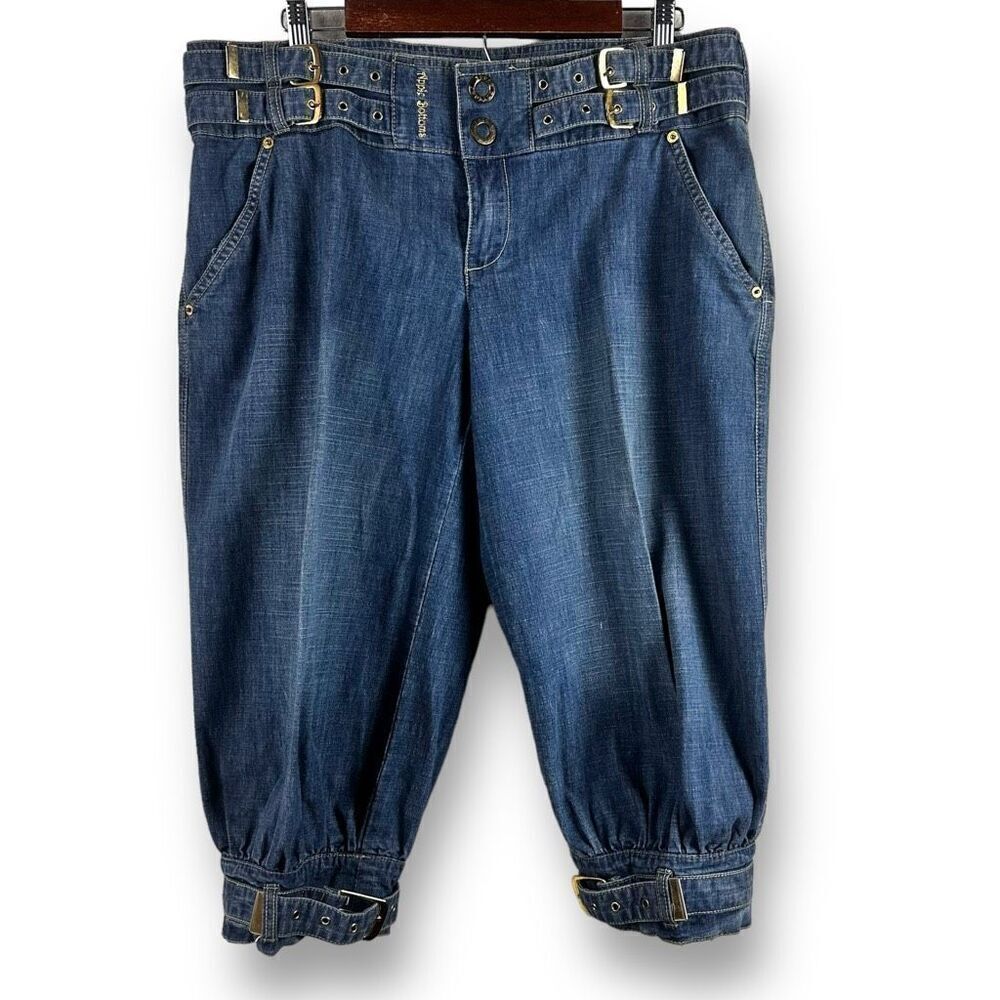 Y2K Apple Bottom Jeans Womens 38 Multi Buckle Detail Baggy Denim Crop Streetwear